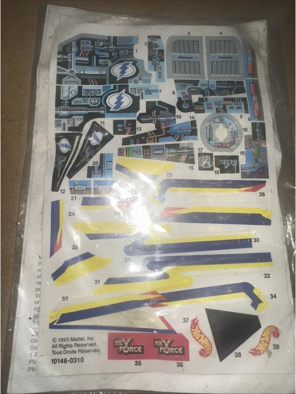 1993 Hot Wheels Key Force Rocket Shot Instructions & Unused Sticker Sheet
